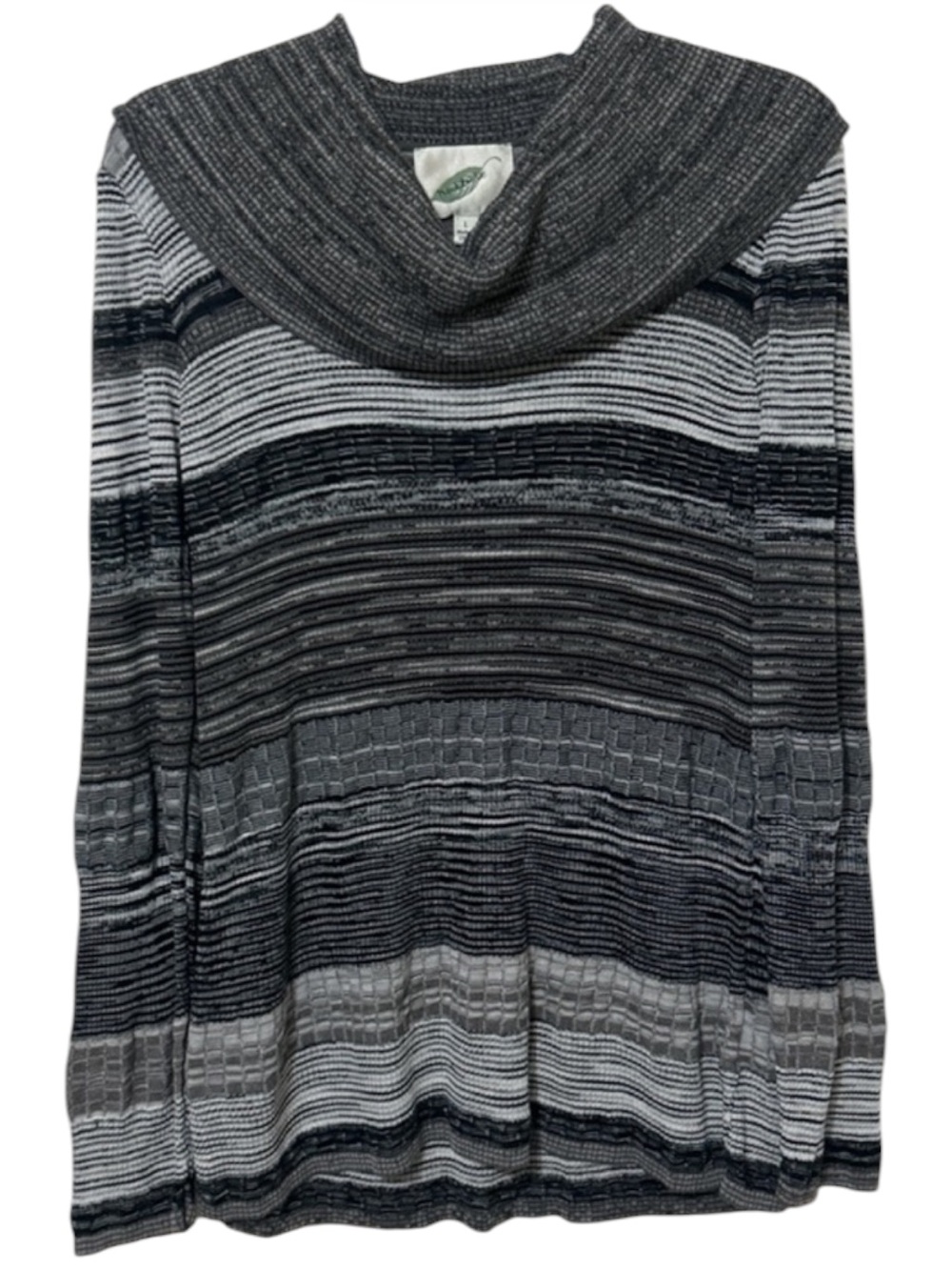 Nurture Women’s Large Gray Striped Cowl Neck Knit Sweater Long Sleeve Rayon
